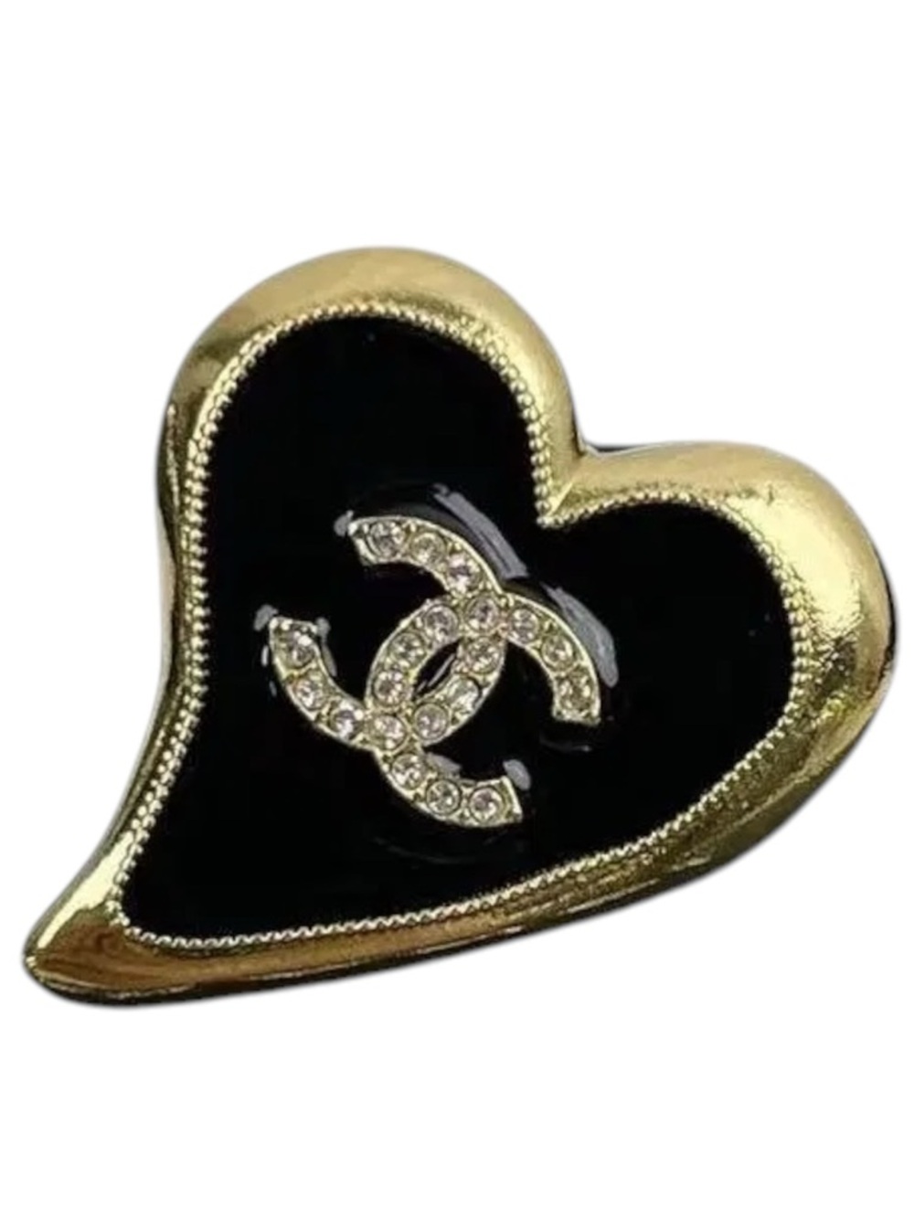 CHANEL Pin Brooch Coco Mark Heart Motif GP Rhinestone Gold Black EUC 2021K - Picture 9 of 9